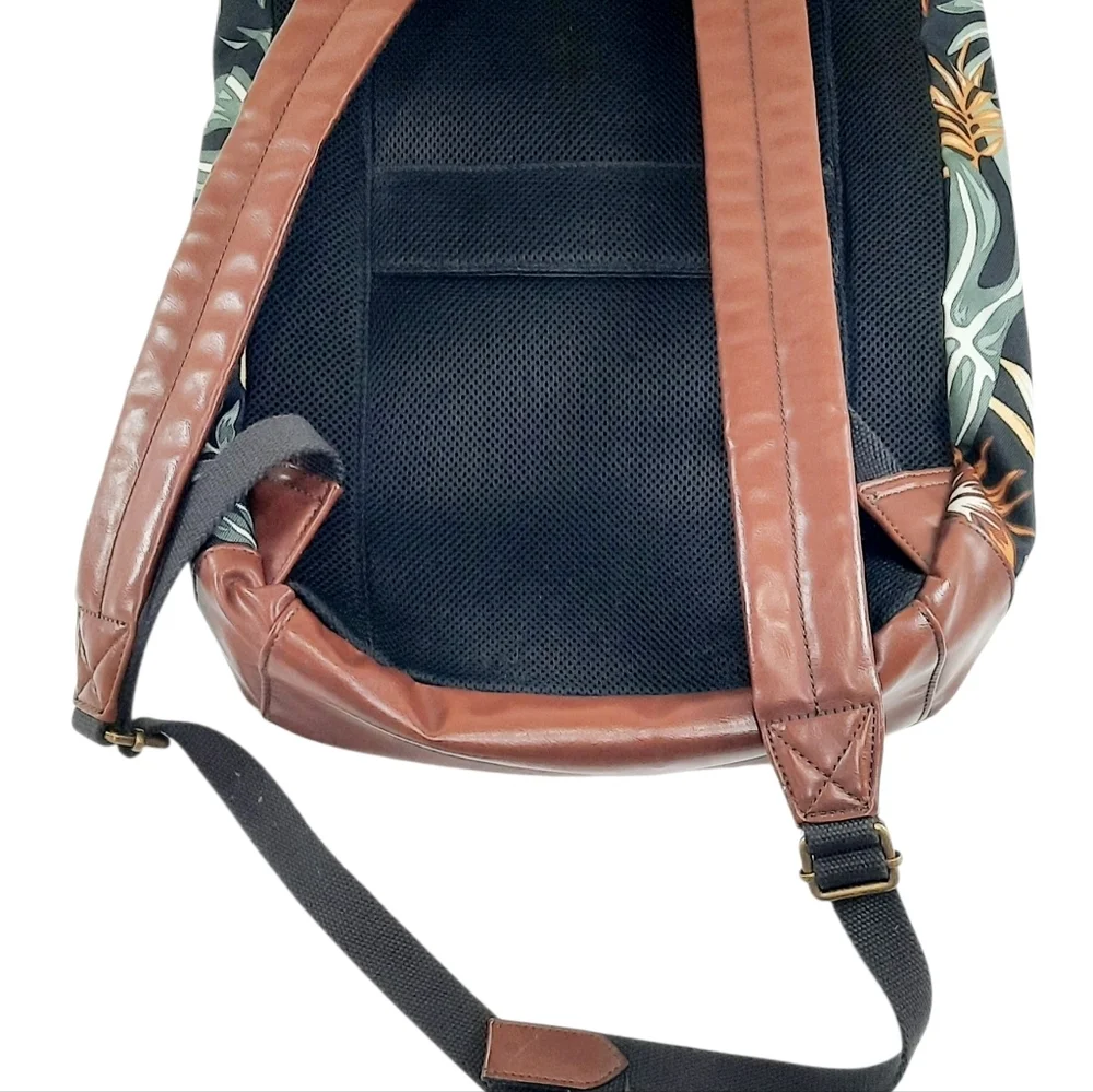 Fossil Miles Backpack Canvas And Leather Monstera Leaf Pattern
